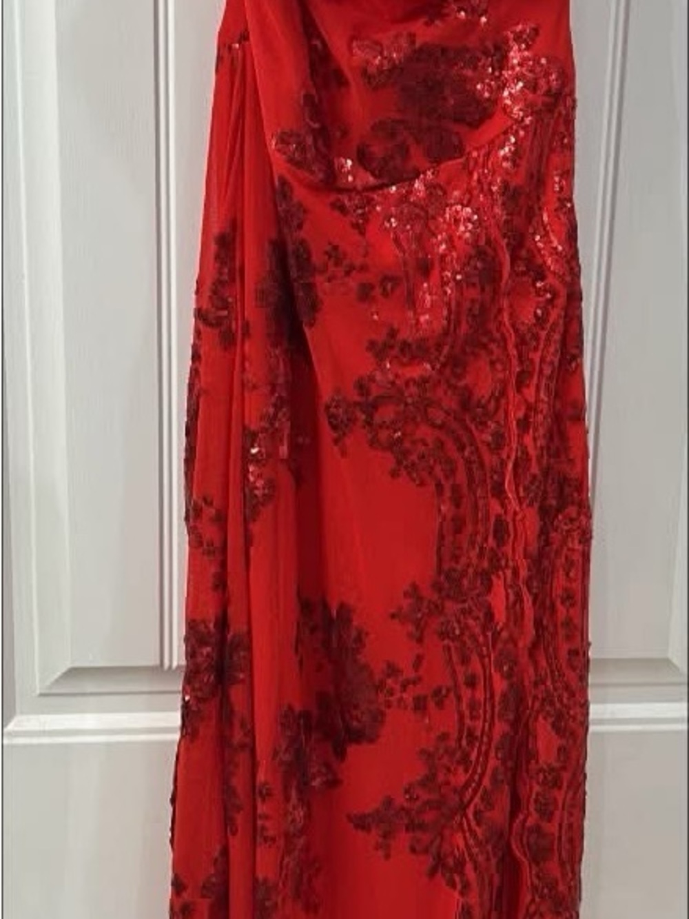Red Sequin Embroidered Maxi Skirt